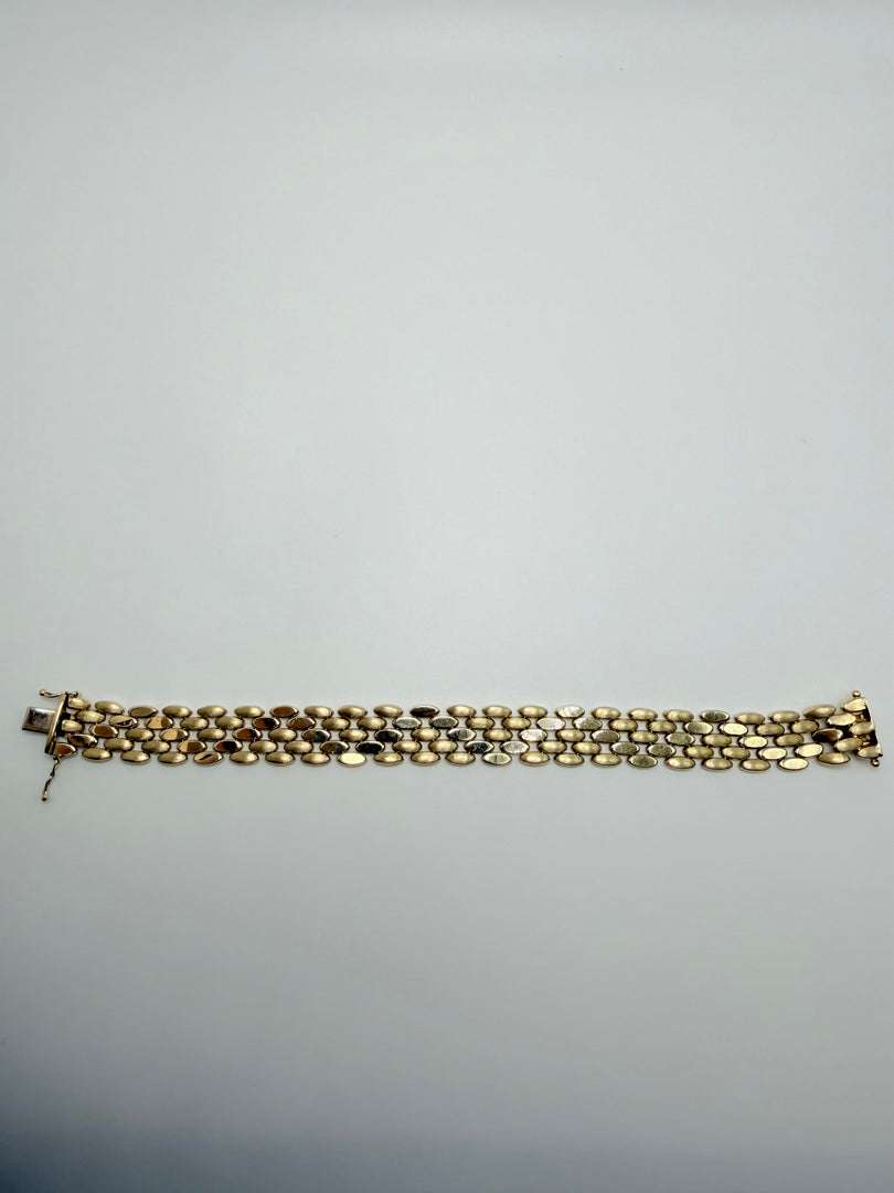 14Kt Yellow Gold 5 Row Pattern Link Bracelet With Satin And Polsih Finish