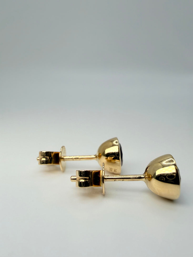 14Kt Yellow Gold Round Amethyst Bezel Set Earrings (E1741Amy)