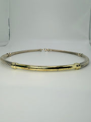 John Atencio 18Kt Yellow Gold  And Sterling Silver Cable Necklace With 5 Round Flush Set Diamonds