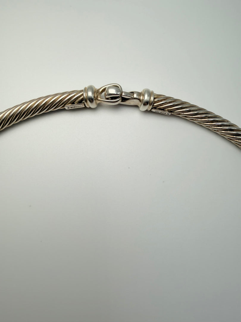 John Atencio 18Kt Yellow Gold  And Sterling Silver Cable Necklace With 5 Round Flush Set Diamonds