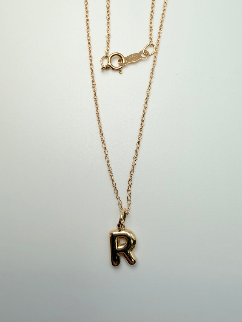 14Kt Yellow Gold Bubble Initial "R" Necklace