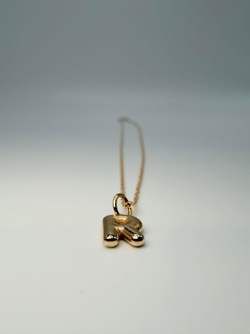 14Kt Yellow Gold Bubble Initial "R" Necklace