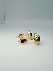 14Kt Yellow Gold Round .57Ct Ruby With 1/6Tw Diamond Earrings (24974115)