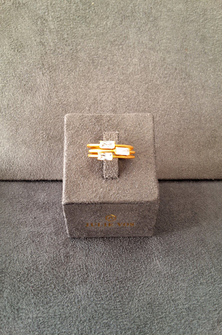 Windsor Trio Ring With Cubic Zirconia Stones With 24Kt Gold Plating (R177Gcz-7)