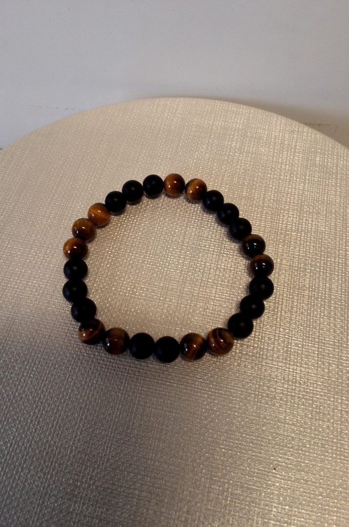 Yellow Tiger's Eye Black Onxy 8mm 25 Bead Bracelet (Bb-113-M)