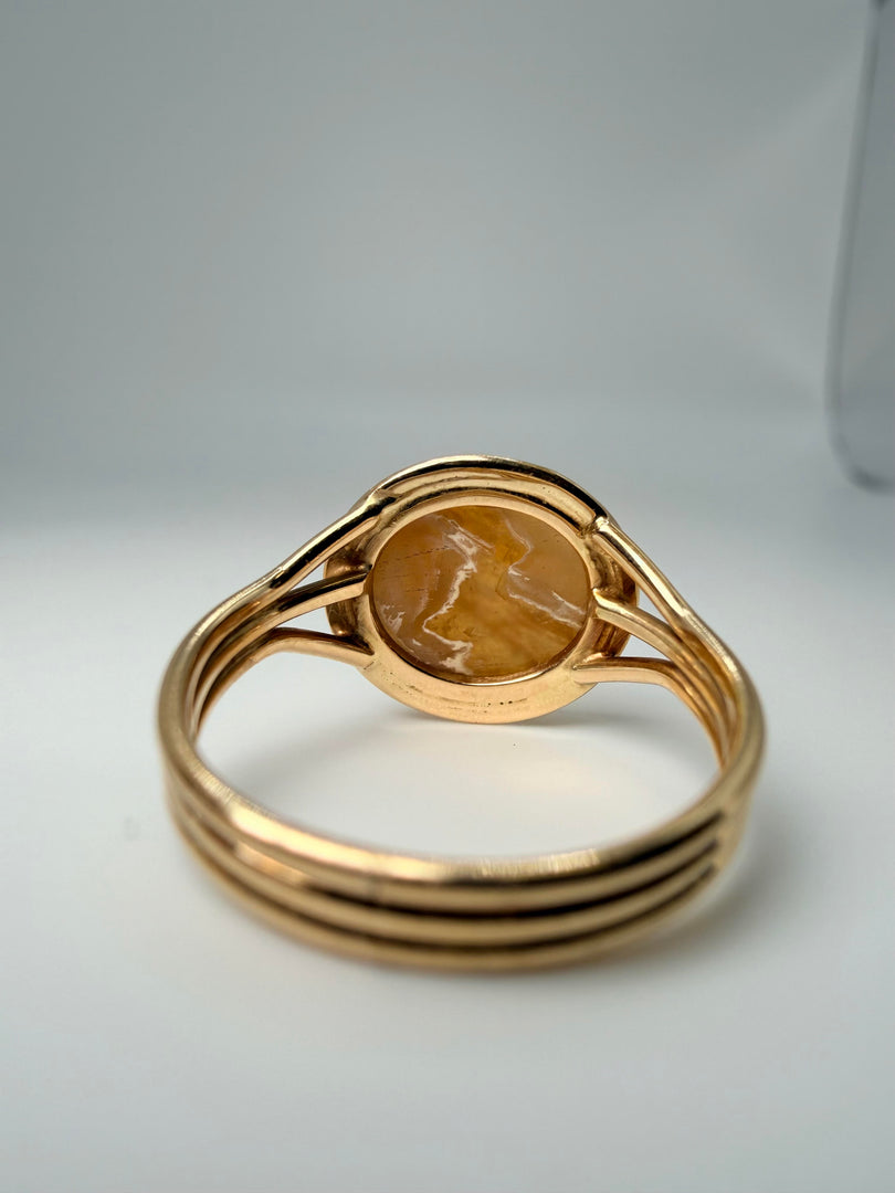 14Kt Yellow Gold Greek Centour Ring With Agate Stone Size 5.5