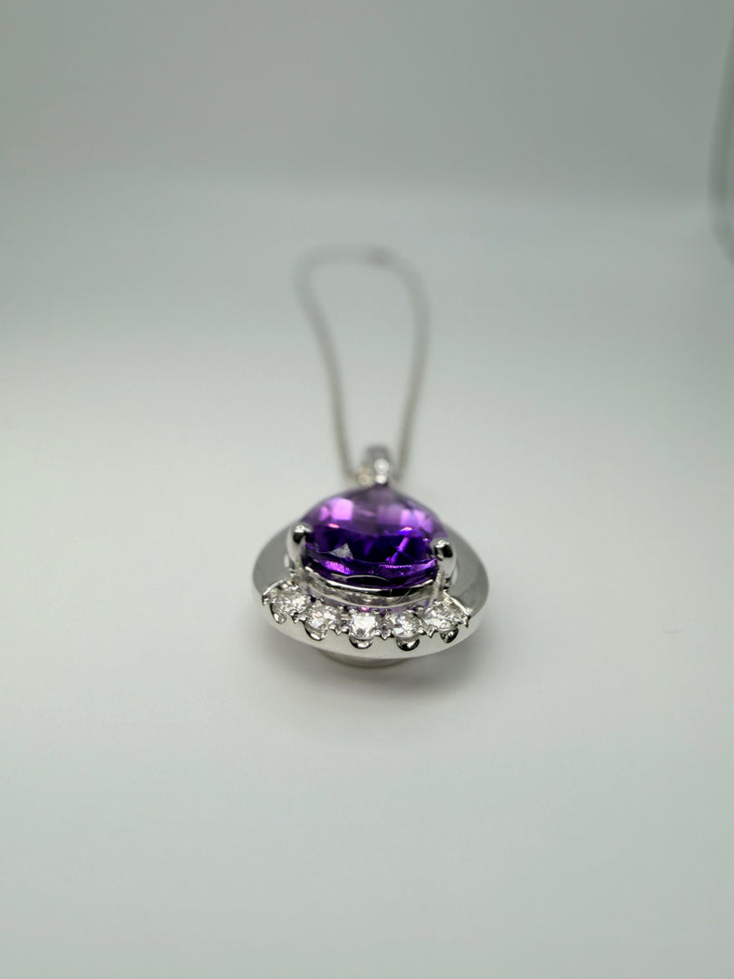 14Kt White Gold 1.76Ct Pear Amethyst And 1/8Tw Diamond Pendant (25356007)