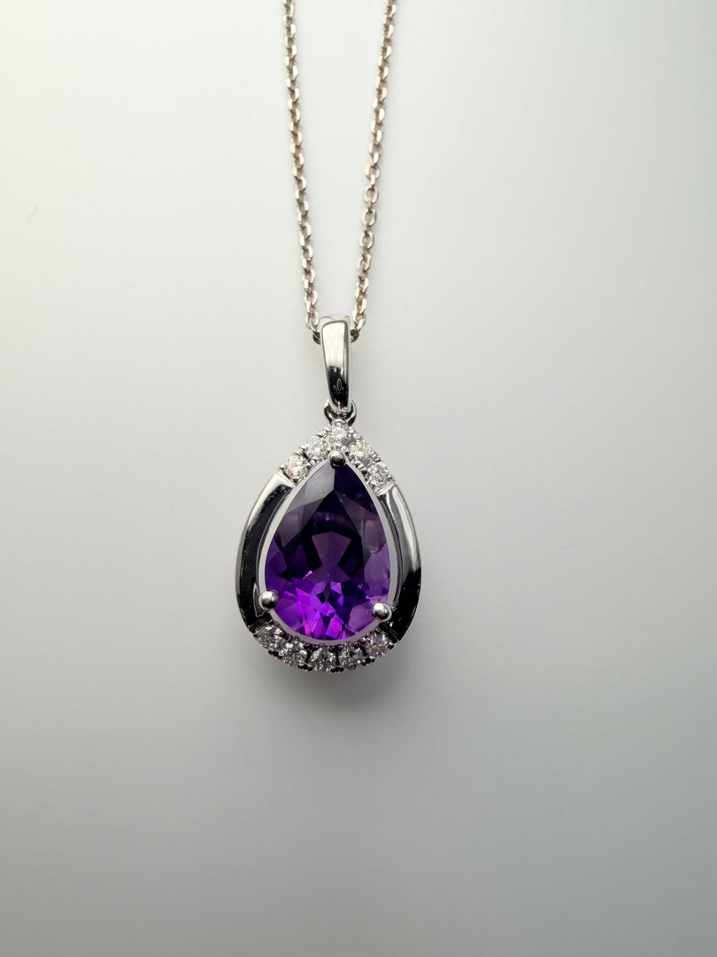 14Kt White Gold 1.76Ct Pear Amethyst And 1/8Tw Diamond Pendant (25356007)