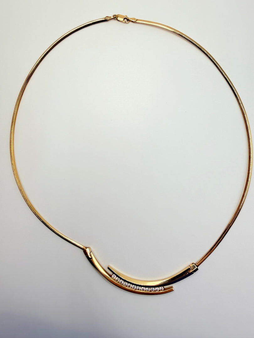 14Kt Yellow Gold Bypass Necklace With Channel Set Round Diamonds Approximatley 0.50CTW