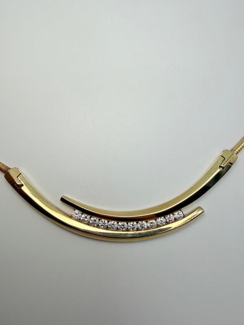 14Kt Yellow Gold Bypass Necklace With Channel Set Round Diamonds Approximatley 0.50CTW