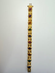 18Kt Yellow Gold Bracelet With Cabachon Bezel Set Multi Color Stones