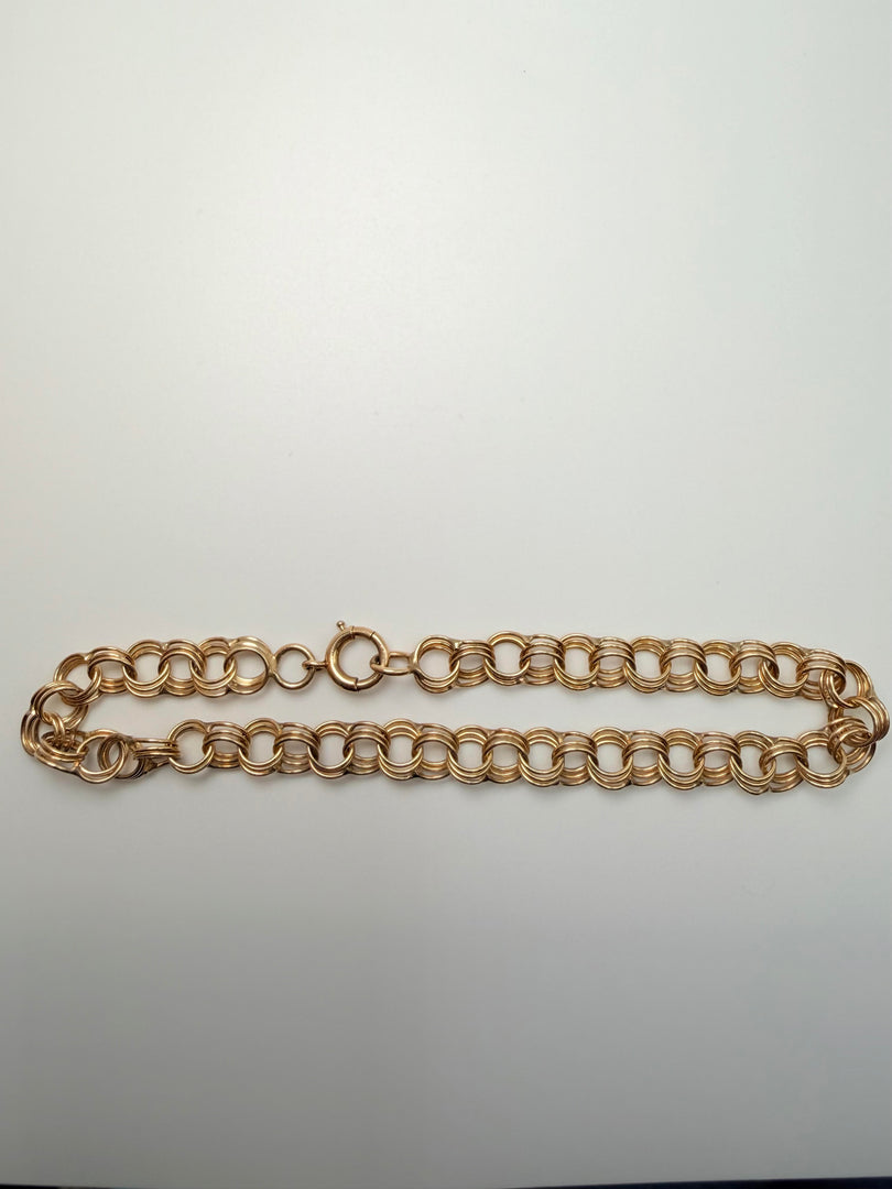 14Kt Yellow Gold Triple Link Charm Bracelet With Sprint Ring Clasp
