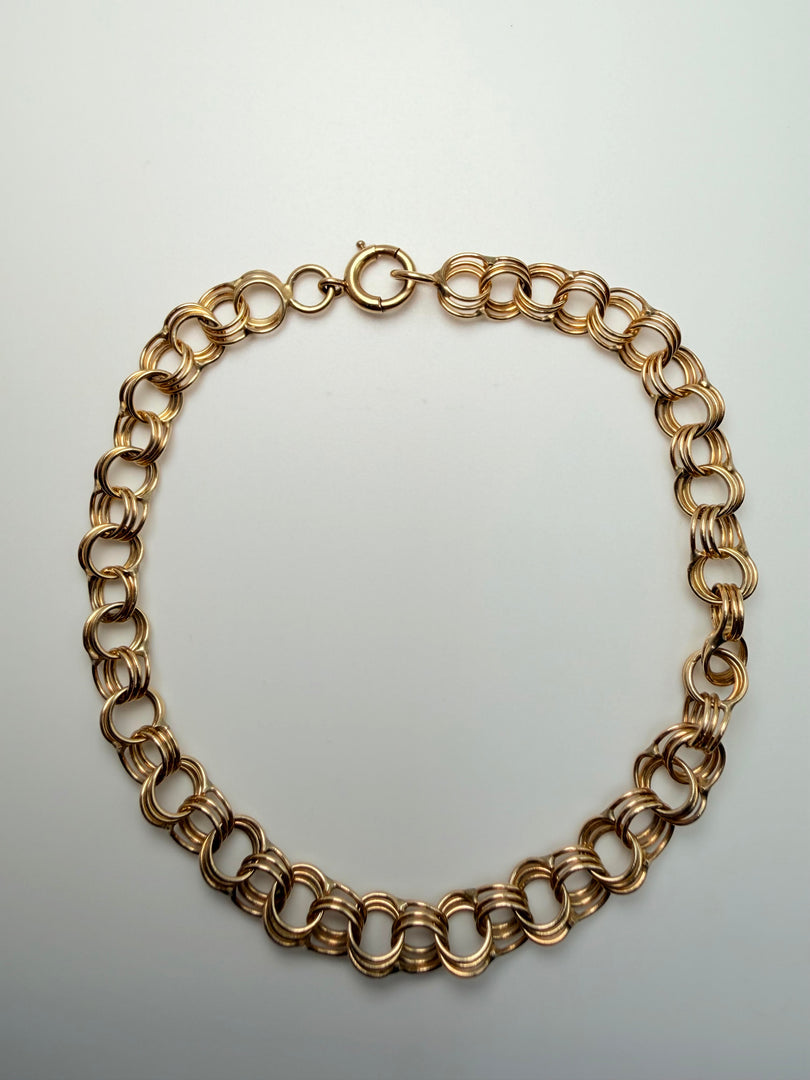 14Kt Yellow Gold Triple Link Charm Bracelet With Sprint Ring Clasp