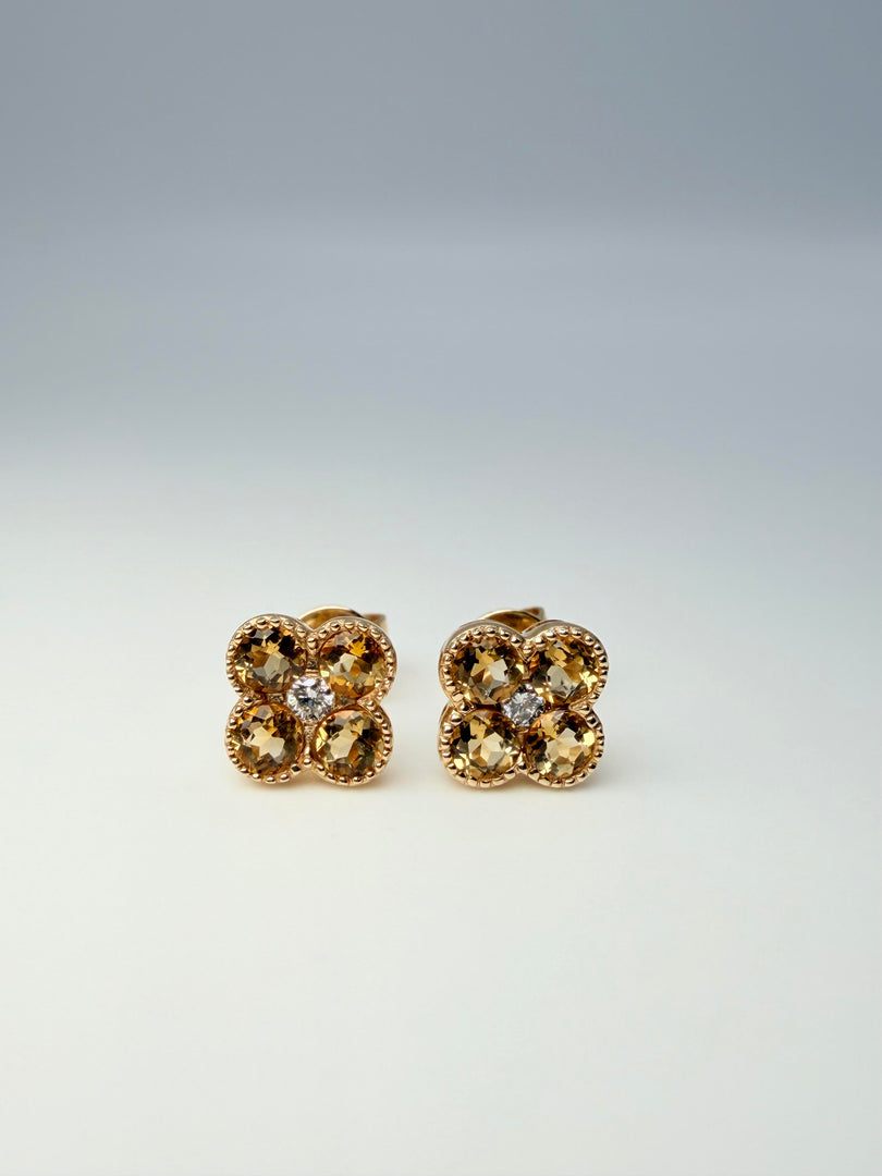 14Kt Yellow Gold Citrine And Diamond Floral Earrings (E1826Cty)