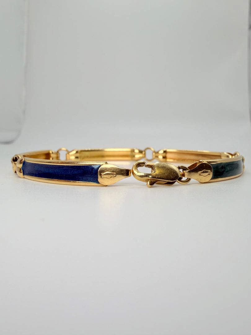 18Kt Yellow Gold Link Bracelet With Colored Enamel Links And Lobster Clasp