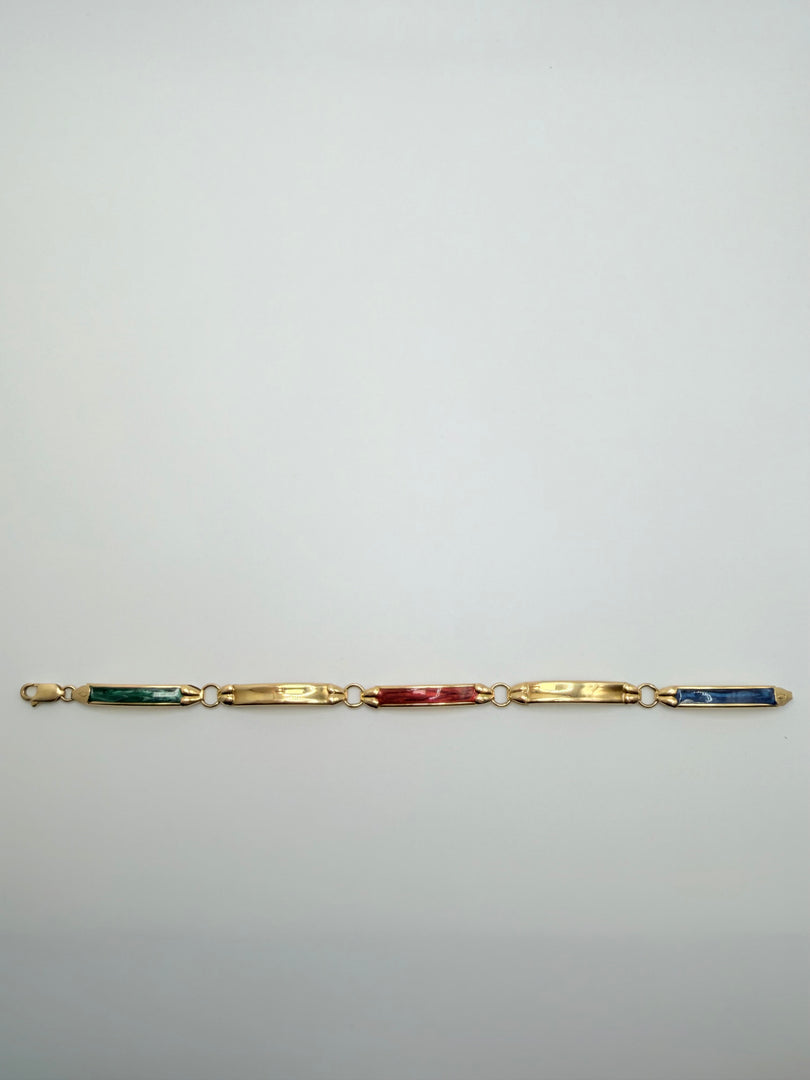 18Kt Yellow Gold Link Bracelet With Colored Enamel Links And Lobster Clasp