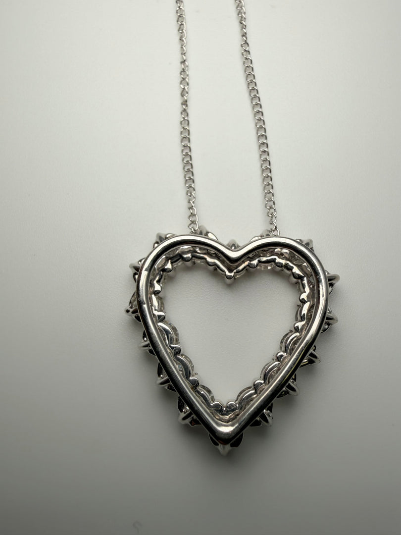 14Kt White Gold Heart Shaped Pendant With 16 Round Diamonds Totalling Approximately 1.50Ct (With 14Kt White Gold Chain)