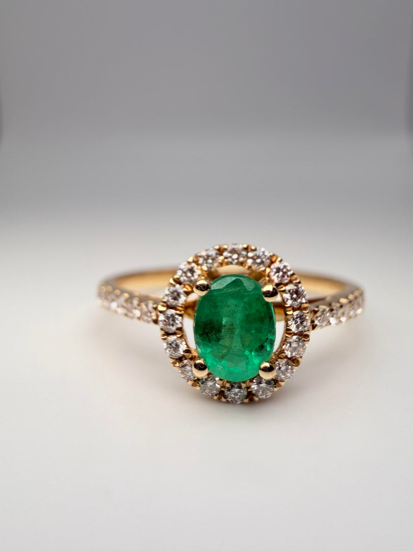 14Kt Yellow Gold 1/3Tw Emerald With Diamond 1/5 Halo Ring (25380528)