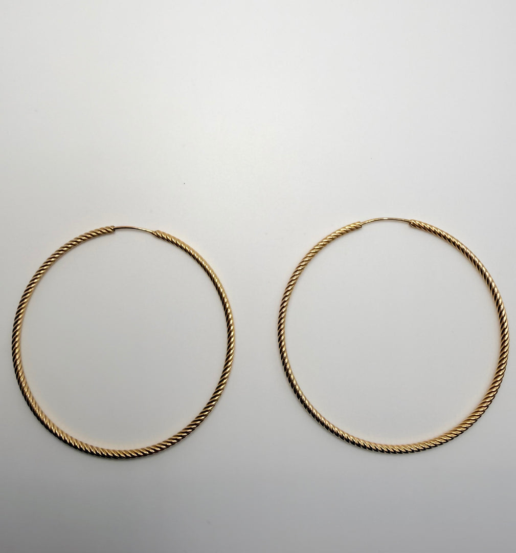 14Kt Yellow Gold Twisted 50Mm Endless Hoops