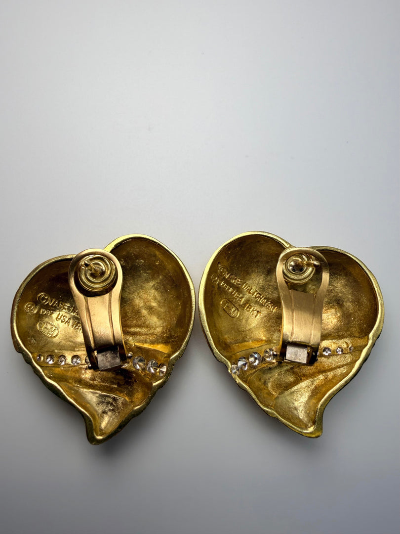 18Kt Yellow Gold Heart Shaped Earrings With 20 Round Diamonds Accents
