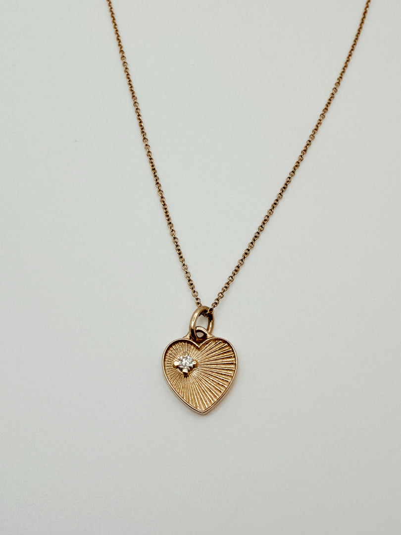 14Kt Yellow Gold Heart Sunburst With Diamond Necklace With Chain(P030030G-Y-Wd)