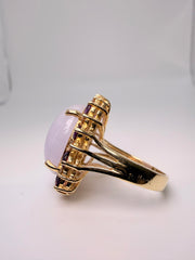 14Kt Yellow Gold Oval Lavender Jade Ring Size 6.5 With 10 Round 2.5Mm Amethyst And 10 Round Light Brown 2.5Mm Diamonds