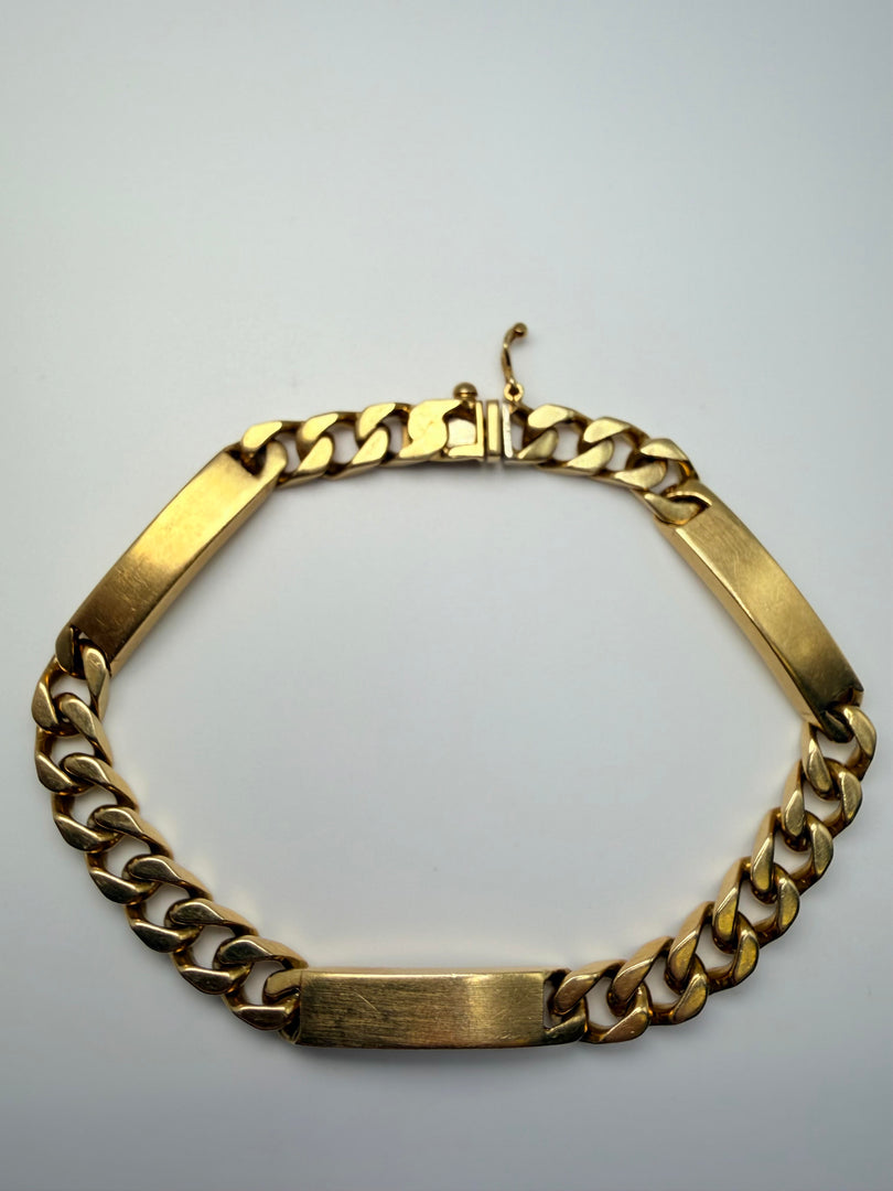 18Kt Yellow Gold Id Bracelet With Three Bar Sections 7.75"