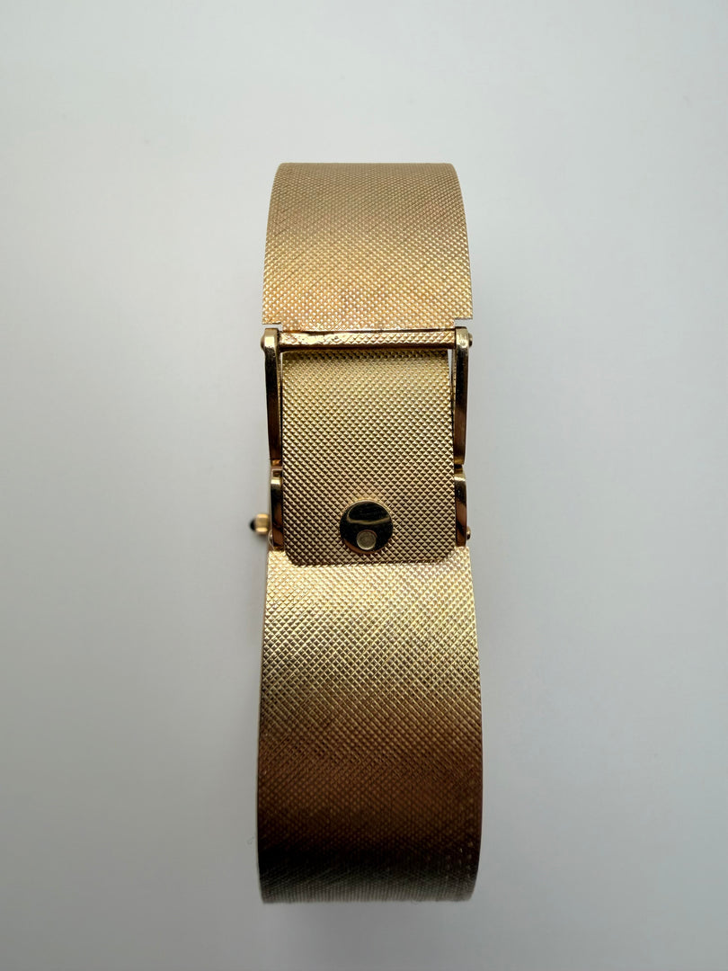 14Kt Yellow Gold Movado Quartz Watch With Roman Numerals And Gemstone Crown