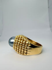 18Kt Yellow Gold 12Mm Tahitian Pearl Beaded Style Ring Size 8.5