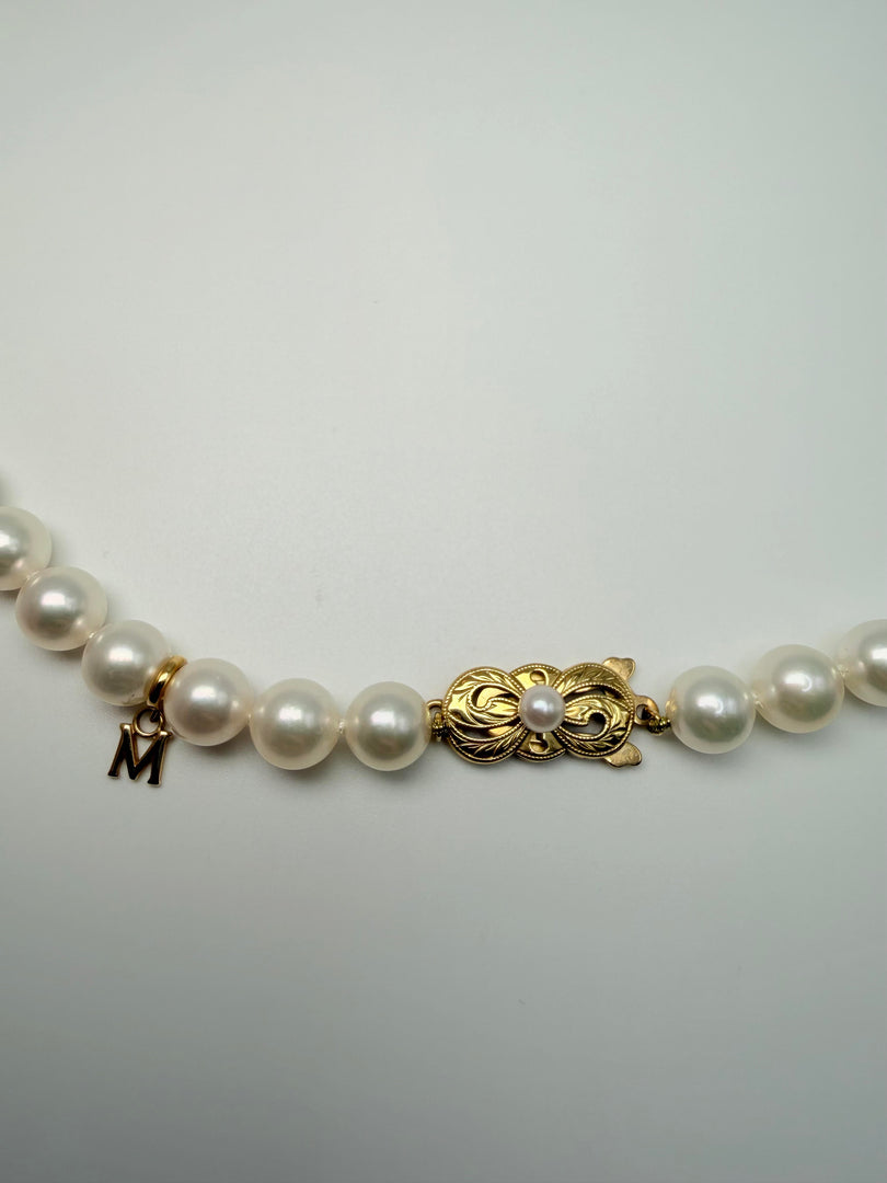 Mikimoto 9-6.8Mm Graduated Akoya Pearl Strand Necklace With 55 Pearls And Signature Designer Emblem In 18Kt Yellow Gold