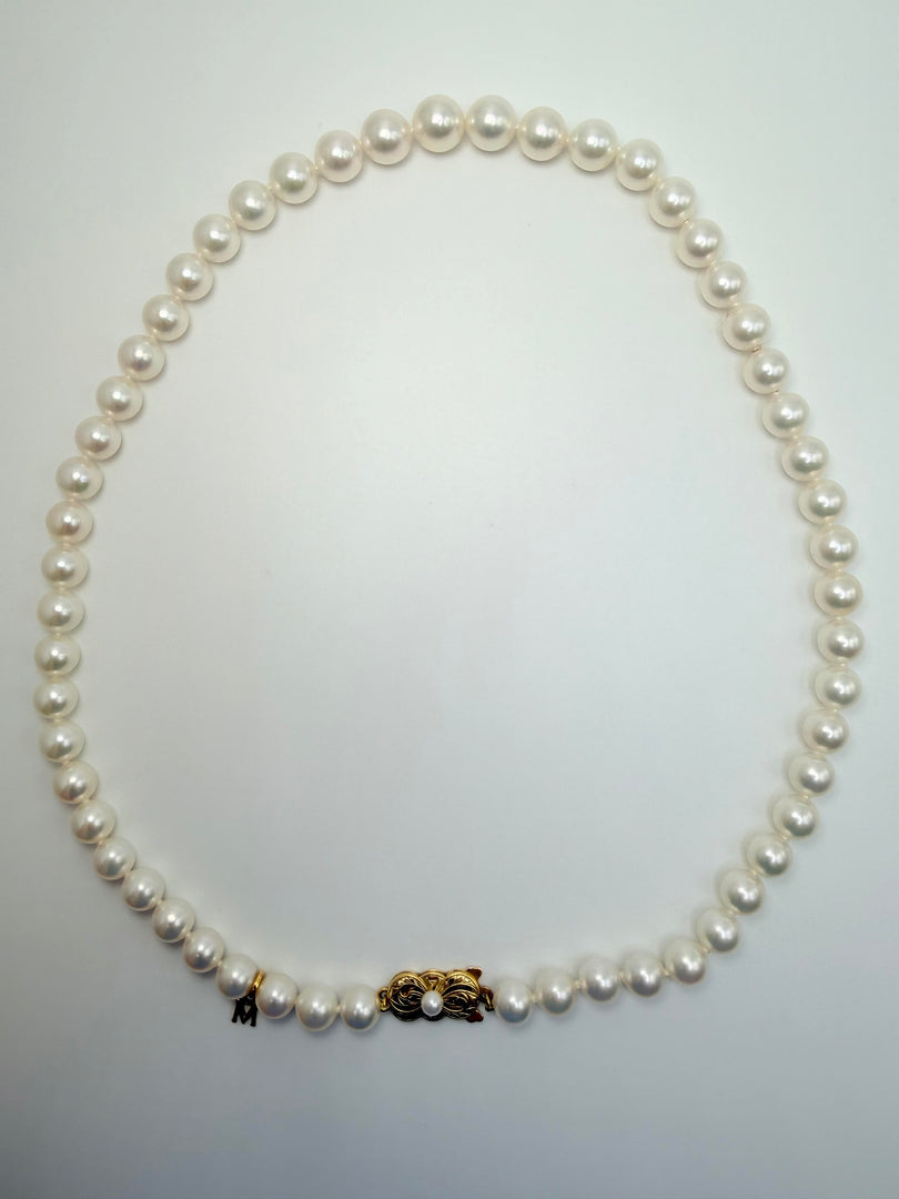 Mikimoto 9-6.8Mm Graduated Akoya Pearl Strand Necklace With 55 Pearls And Signature Designer Emblem In 18Kt Yellow Gold