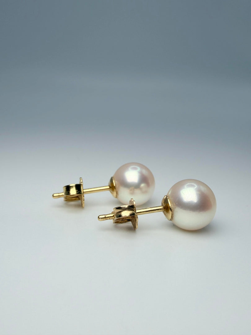 Mikimoto Pearl Stud Earrings 7Mm With 18Kt Yellow Gold Post/Backs
