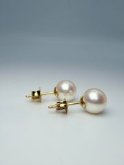Mikimoto Pearl Stud Earrings 7Mm With 18Kt Yellow Gold Post/Backs
