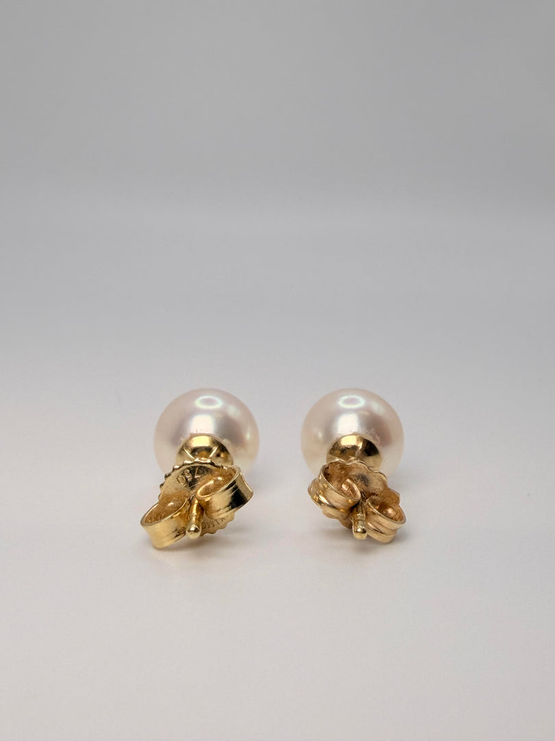 Mikimoto Pearl Stud Earrings 7Mm With 18Kt Yellow Gold Post/Backs
