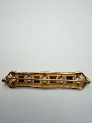 14Kt Yellow Gold Filagree Bar Pin With 5 Old European Diamonds That Total 1.26Cts J-K Si