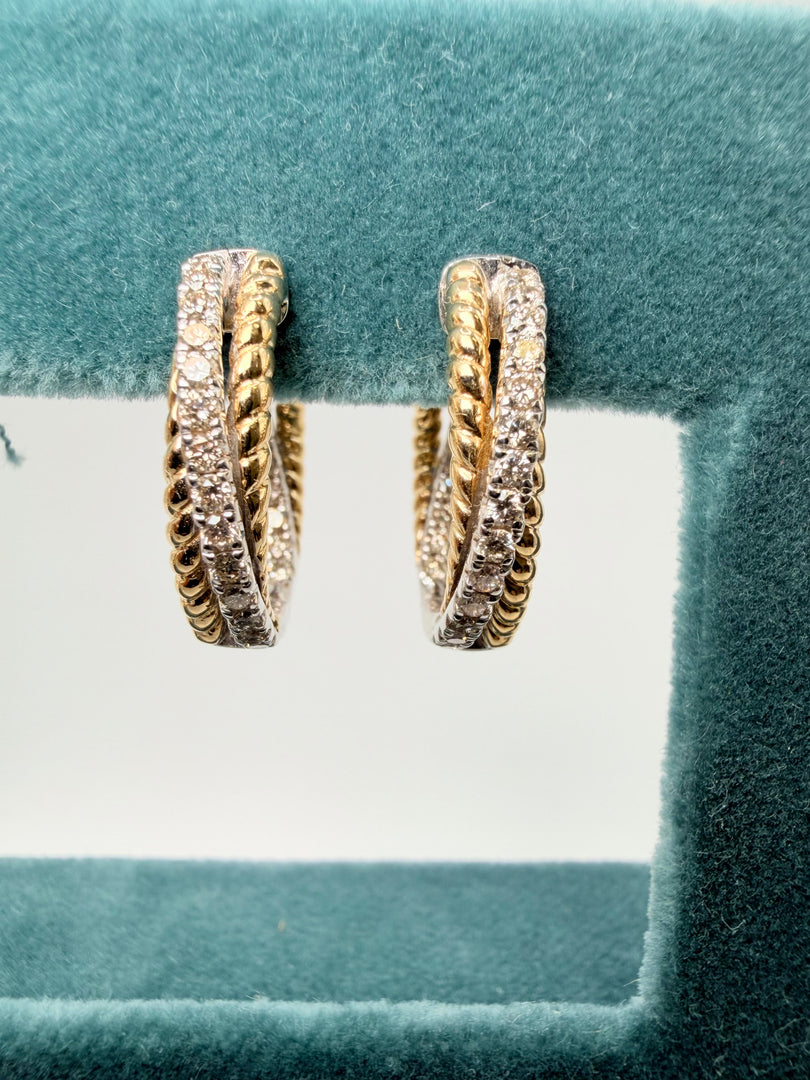 14Kt Yellow Gold Diamond And Rope Earrings With 42 Round Brilliant Diamodns Euqaling .80Ct