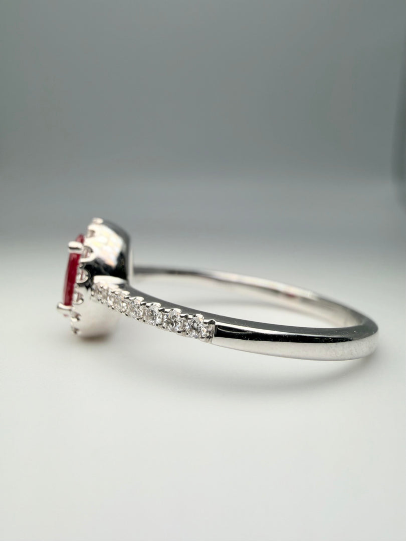 14Kt White Gold 0.49Ct Oval Ruby And 1/5Tw Diamond Halo And Down The Band Ring (25332636)