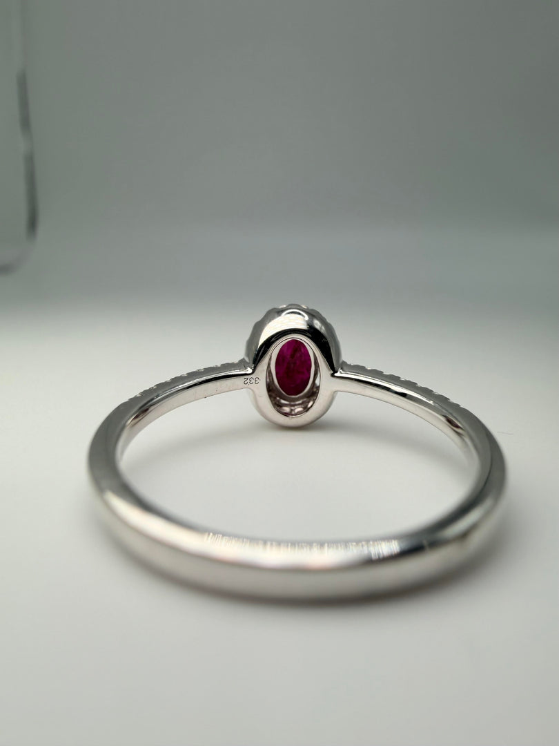 14Kt White Gold 0.49Ct Oval Ruby And 1/5Tw Diamond Halo And Down The Band Ring (25332636)