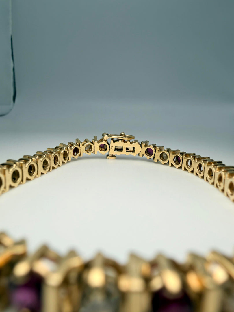 14Kt Yellow Gold Diamond And Ruby Tennis Bracelet With 16 Round Diamonds Approximately 2.5CTW J-I1