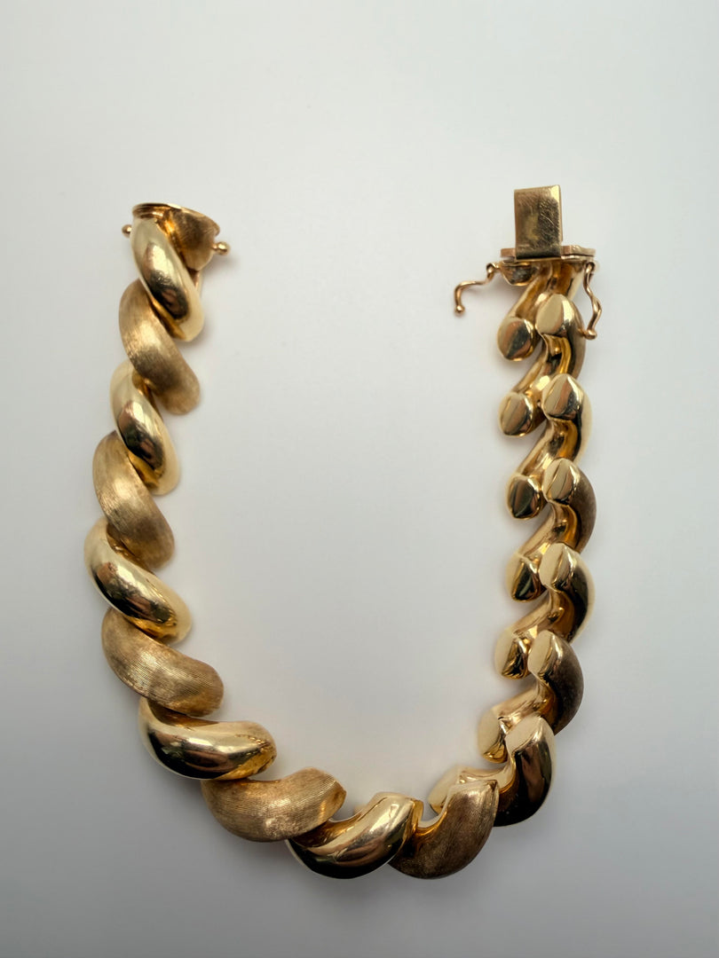 14Kt Yellow Gold San Marco High Polsih/Satin Finish Bracelet With Double Safety Clasp