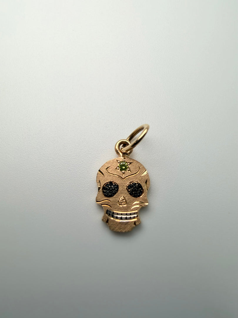 14Kt Yellow Gold Julez Bryant Tiny Ghostrider Charm With Green Tsavorite Stone