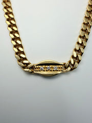 18Kt Yellow Gold Station Necklace With 3 Oval Sections With Melee Stones 16