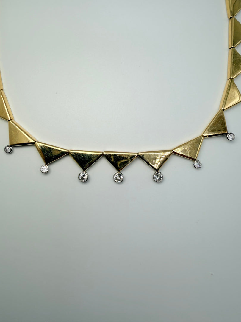 14Kt Yellow Gold Triangle Collar Necklace With 7 Round Brilliant Diamonds Totalling Approximately 0.69CTW (See Appraisal)