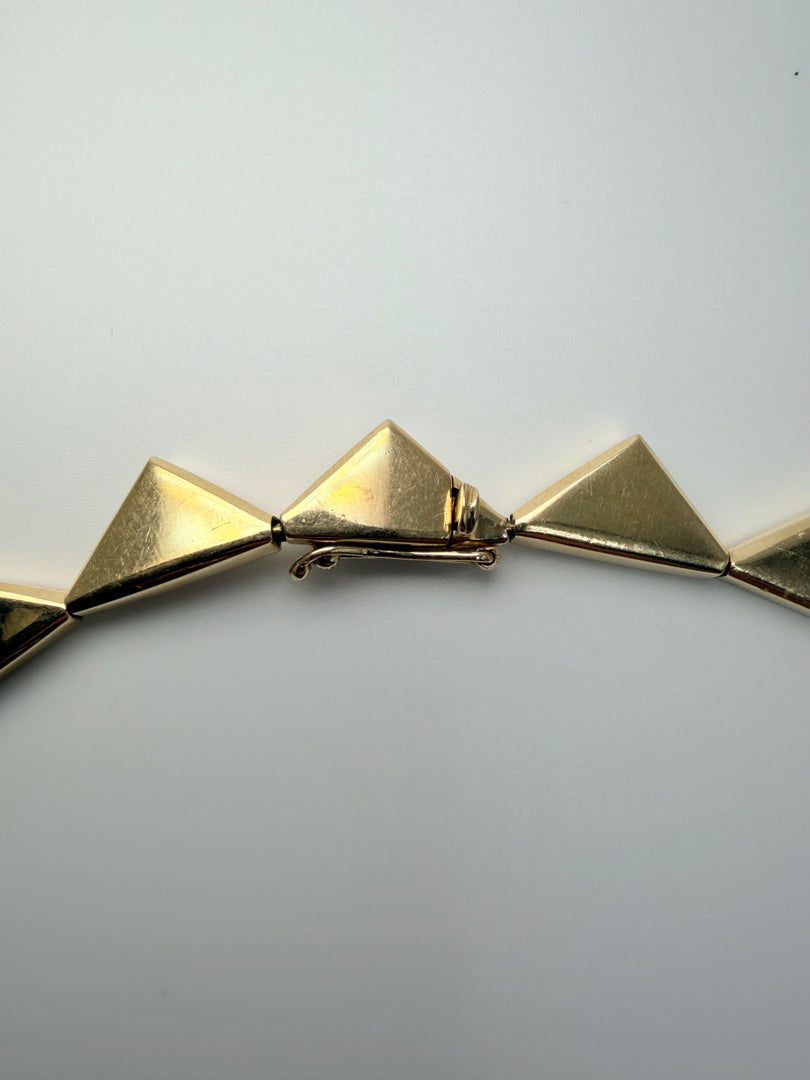 14Kt Yellow Gold Triangle Collar Necklace With 7 Round Brilliant Diamonds Totalling Approximately 0.69CTW (See Appraisal)