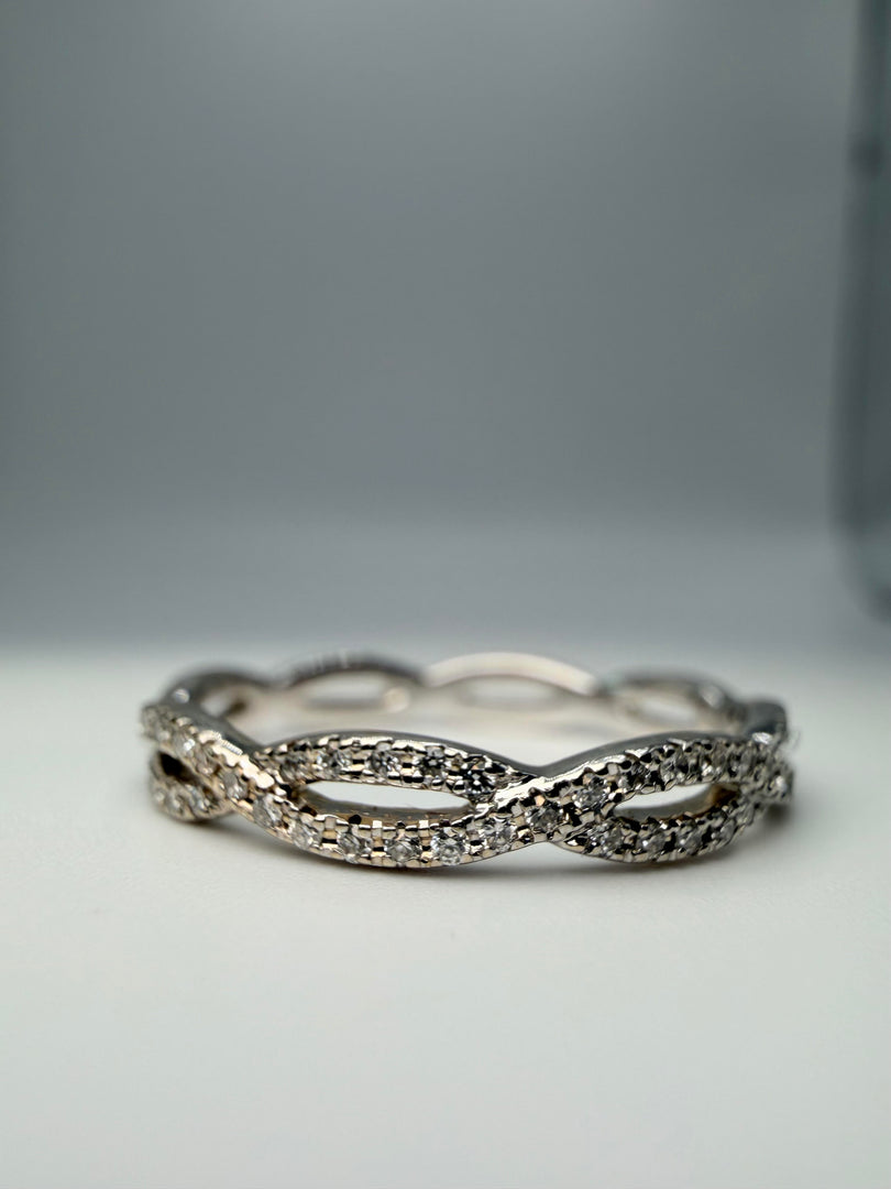 14Kt White Gold Twist Eternity Band With Natural Diamonds