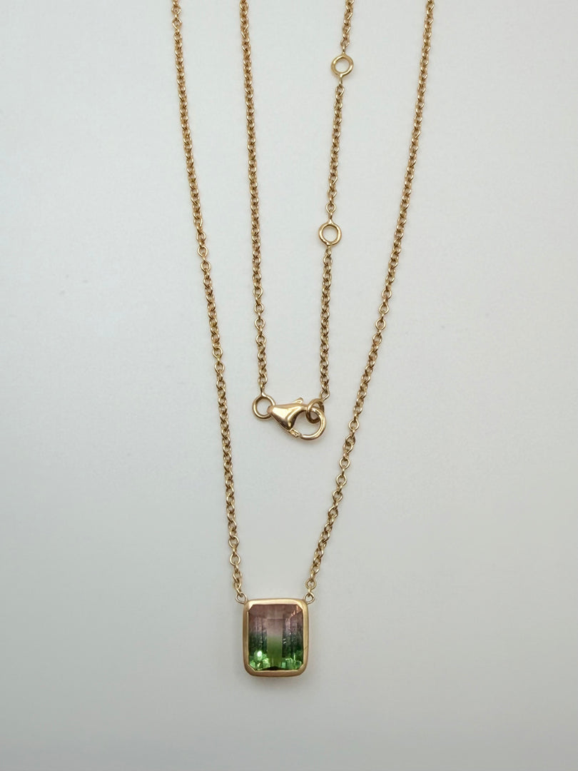 18Kt Yellow Gold 2.44Ct Watermelon Tourmaline Bezel-Set Stain Finish Necklace (Nik-Bzl-Bt-Ec-Y2.44)